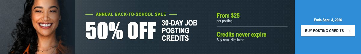 Back to School Sale - 50% Off 30-Day Job Post Credits